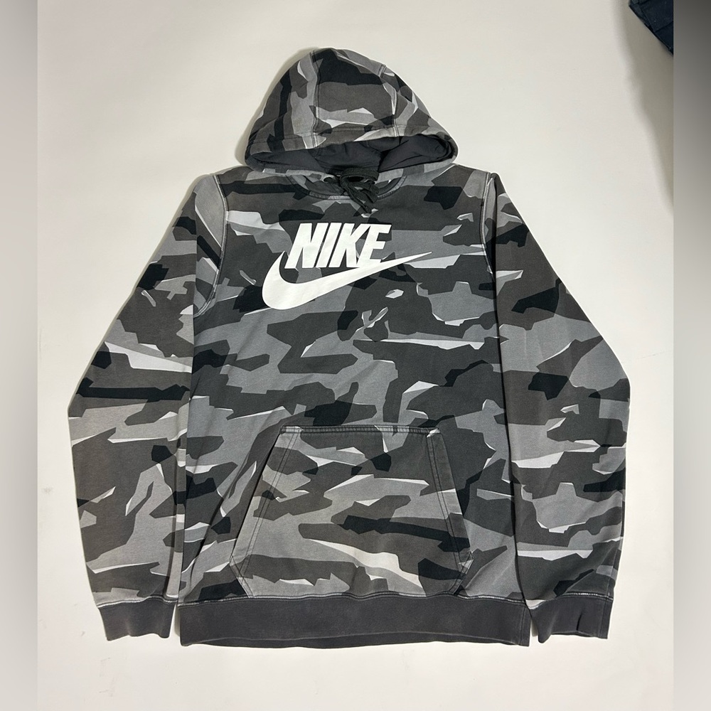 Nike Mens Middle Swoosh Grey Camo Pullover Hoodie Size Small
